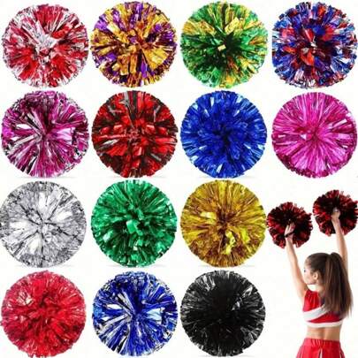 2pcs Cheerleaders Holding Pompong Ball Ribbons, Dance Performance Props, Square Dance Games Props, For Football, Basketball, Football And Sports Performances, Team Sports, Dance And Cheer Cheer Props