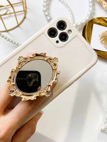 1 件复古花卉图案可折叠化妆镜和手机支架，兼容 、Android 手机，生日、家人、朋友礼物，推拉式手机握把、手机支架、手机配件 - 彩色 - 查看 4