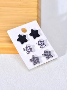 3 Pairs Acrylic Star & Heart Pattern Stud Earrings, Fashionable Jewelry For Women