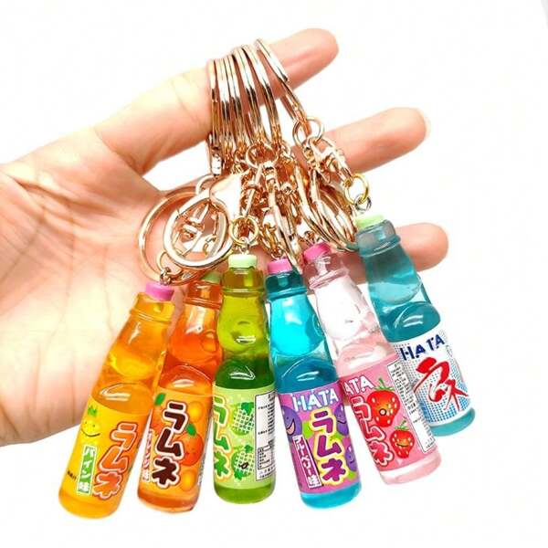 Simulation Japanese Marbles Bobble Soda Key Chain Cute Creative Miniature Soda Drink Charm Mini Dollhouse Ornaments Y2K