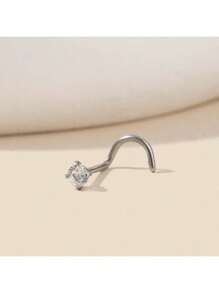 1/4pcs Fashion Chic Simple 316L Stainless Steel Cubic Zirconia Round Nose Rings, Versatile Disposable Body Piercing Jewelry Nose Stud, Suitable For Women's Daily Wear Gift