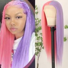 Gorgeous Pink Blonde Hair Synthetic Lace Front Wigs 26 Inch Pre Plucked Long Straight Hair Wigs Glueless Halloween Wigs Heat Resistant Natural Half Pink Half Blonde Straight Lace Front Wigs For Women For Daily Christmas Party Cosplay Use - Hồng Tím - Xem 1