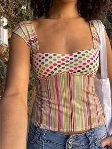 Women's Y2K Slim Fit Tank Tops Cute Plaid Sleeveless Crop Tops Striped Cami Tops Cute Square Neck Vest Summer Shirts Aesthetic Tops For Streetwear Going Out Tops - 彩色 - 查看 3