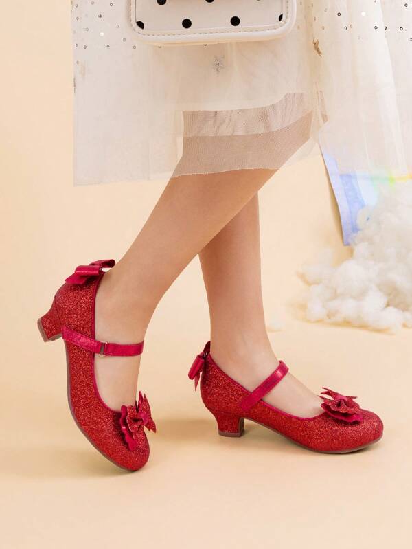 Girls Dress Shoes Toddler Little Girls Heels Mary Jane Princess Shoes With Interchangeable Bow For Flower Girl Wedding Party