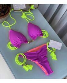Nuevo Bikini de mujer con triángulo de cuerda sin espalda, traje de baño multicolor