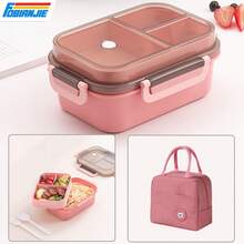 FoBianJie Conjunto de Caja de Almuerzo Bento con Tapa Transparente -3 Compartimentos, Recipiente Reutilizable para Preparar Alimentos con Cubiertos - Apilable, Manual, Lavado a Mano, Contenedor de Alimentos Cuadrado No Eléctrico, Apto para el Trabajo y Viajes - Multicolor - Ver 2
