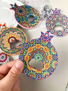 1pc Bohemian Style Pomegranate Shaped Symmetrical Floral Pattern Debossed Gold Foil Magnetic Bottle Opener, Suitable For Home Decor, Daily Use And Birthday/Holiday Gifts