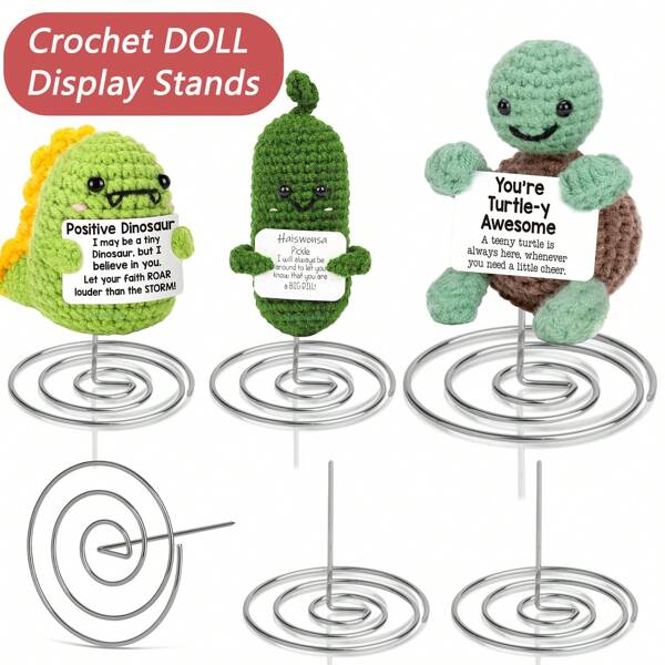 Positive Crochet Display Stands, Adjustable Metals Doll Base Crochet Stands, Bundle Display Stand, Decorative Crochet Doll Stands Holders For Emotion Figurines/Positive Turtle Crochet/Positive Potato Crochet/Positive Pickle Crochet