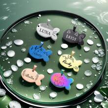 1PC Fish-Shape Dog Cat Personalized Pattern & Name Pet Tags - Double Sided Engraved Pet Name Tags For Pets Double Sided Stainless Steel Pet Id Tags - Multicolor - View 5