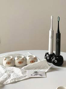 1pc Ceramic Cat Toothbrush Holder, Cute Siamese Cat Electric Toothbrush Stand Organizer, Couple Toothpaste Placement Bathroom Countertop Base Stand, Home Bathroom Decor, Bathroom Storage, Toothbrush Holder, Gift Fall Decor Back To School