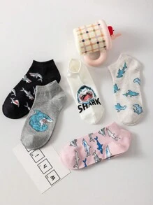 5 par damskich nowych, uroczych, modnych krótkich skarpetek z motywem rekina, miękkich, wygodnych i oddychających, najlepszych skarpetek do codziennego noszenia