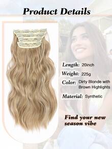 4PCS Clip In Hair Extensions 20inch Wavy Hair Extensions Clip Ins Dirty Blonde With Brown Highlights Hair Extensions Full Head Synthetic Hair Pieces For Women Natural Luster - Linen Gold - View 3