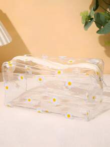 1 pieza Bolsa de cosméticos transparente y a prueba de agua con diseño de flor, bolsa transparente para bolígrafos, bolsa transparente para lápices, reutilizable y lavable, regalo pequeño y lindo, apropiado para cumpleaños, bodas, fiestas, Navidad, Halloween, Acción de Gracias, temporada de graduación, temporada escolar, 1 paquete de flores de color + 1 paquete de flores blancas, volver a la escuela, útiles escolares, estuche de lápices, bolsa de lápices, mochila escolar