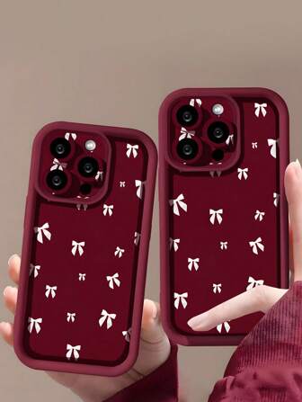 Bow-Knot 1 件装简约白色蝴蝶结图案 TPU 柔软保护手机壳适用于 防水防震防摔防刮