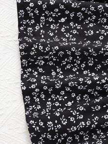 Girls' Casual Simple Ribbed Ditsy Floral Camisole Dress, Spring/Summer - Black - View 6