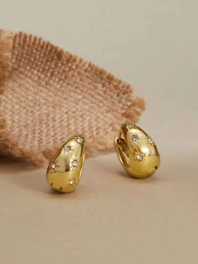 1pair European & American Style Exaggerated Ball & Eight-Pointed Star Shaped Metal Earrings For Women, And Unique Design Christmas Winter Christmas Gifts