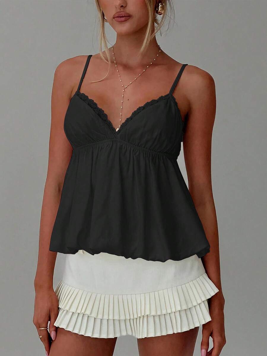 Women Y2k Crop Tank Top Low Cut Sleeveless Cami Top V Neck Spaghetti Strap Camisoles Summer Going Out Top - Black - View 1