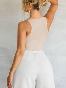 Casual Sports Ribbed Knit Tank Top, Stretchy Versatile Everyday Wear Summer - Apricot - View 4