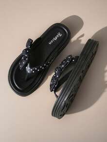 Sandals For Women,Summer New Simple And Elegant Bow,Flip Flops Women, Casual And Comfortable Anti Slip,Sandals,Summer Simple And Fashionable, Flip Flops, Black Sandals , Slippers , Outdoor Beach Soft And Lightweight - Black - View 5