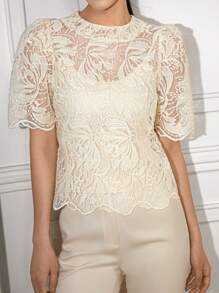 1pc Women's Elegant Lace Blouse (Not Including Inner Top)