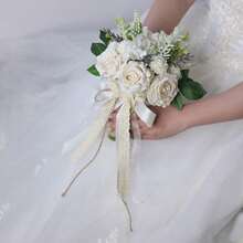 Wedding Bouquets For Bride Bridesmaid,White Champagne Artificial Roses Flowers For Wedding Church Decoration,Artificial Roses Flowers Wedding Bouquets,Bride Bouquets,Bridesmaid Bouquets,Wedding Centerpieces Floral Arrangements Party Home Decor - Wedding Bouquets B - View 5