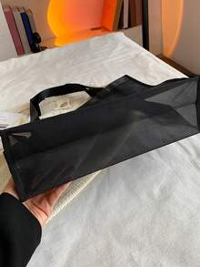 2件套大容量网袋套装，“邮轮生活”印花网袋，网眼沙滩手提袋，网眼化妆包，可折叠大号防水沙滩包，字母装饰网眼沙滩单肩包（女士款），个性化礼品袋，化妆包，旅行收纳袋 - 黑色 - 查看 10