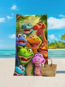 1pc Forest Animal & Dinosaur Pattern Beach Towel, Ultra-Soft Microfiber Quick Dry Absorbent Towel Suitable For Swimming, Vacation, Travel, Outdoor Camping Summer Travel, Vacation Holiday Bathroom Decor Beach Essentials