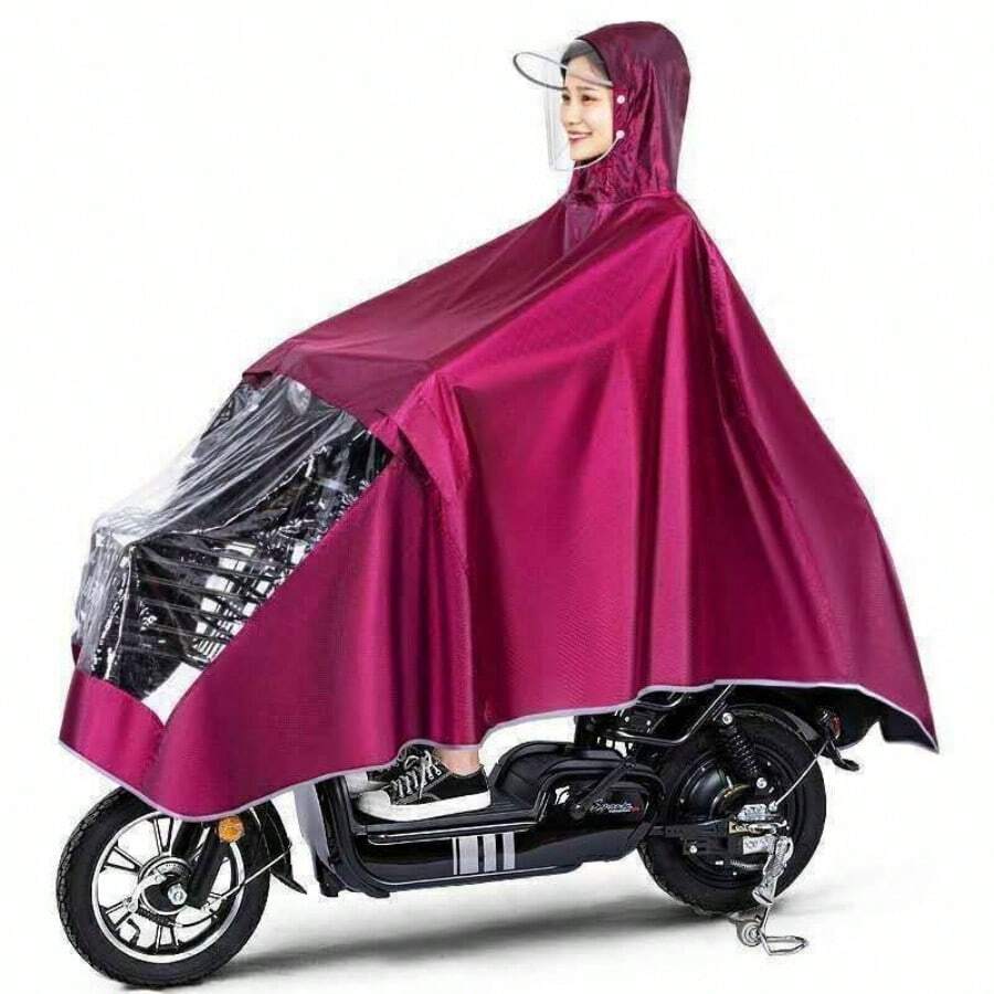 1PC Universal Hooded Rain Coat Poncho Cover For Mobility Scooter WaterProof - Red - View 1
