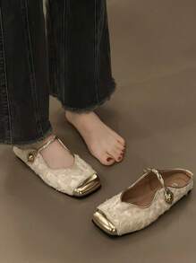 Mulas Planas Confortáveis de Deslizar, Sapatos Casuais Versáteis para Mulheres, Sandálias de Salto Baixo com Biqueira Aberta Inspiradas no Estilo Francês 2025, Uso Diário Elegante e Respirável