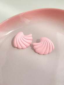 1 Pair Casual Ocean Style Wave Shell Design Alloy Earrings, Fashionable & Versatile - Baby Blue - View 5