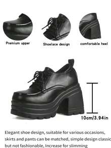 10cm Super High Heel Thick Sole British Style Small Leather Shoes, Chunky Heel Mary Jane Loafers, Versatile Lace-Up Shoes For Commuting