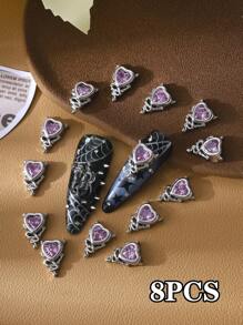 8 Stücke mehrfarbige Gothic Stil 3D Teufelsherz Strass Nail Art Dekorationen, mit Kupfer Zirkonia besetzt, Y2K Metallic Charm, DIY Salon Kunstbedarf, Nagelschmuck, Nagel-Accessoires, Fake Nagel Deko