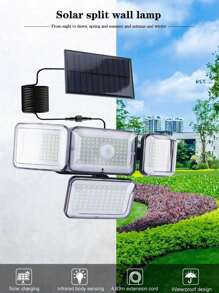 1 pieza Luces solares para exteriores, 288 LED 3000LM con sensor de movimiento, Luces solares de 6500K con control remoto, 4 cabezales de luces de inundación de seguridad de 300° de ángulo amplio para jardín, patio, camino, garaje y calle, con cable de 16,5 pies y 3 modos