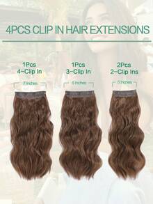 4PCS Clip In Hair Extensions 20 Inch Golden Reddish Brown Natural Wavy Synthetic Hair Extensions For Women - Light Brown - View 5