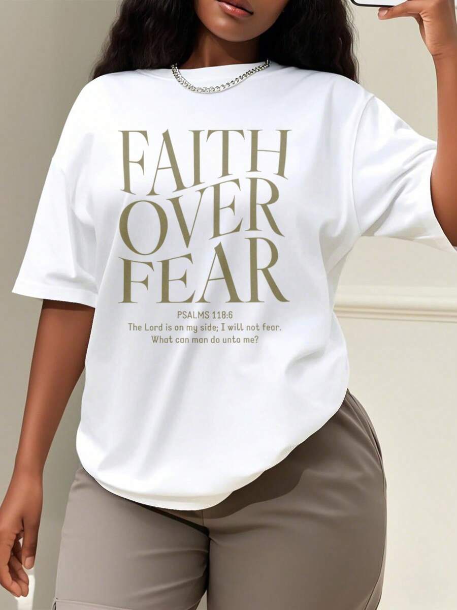 Oversized Style For Women, Faith Over Fear Christian T-Shirt, Christian Gift, Faith T-Shirt Tee, Oversize Type Shirt For Women, Perfect For Holiday Parties Or Gift Giving, Soft And Comfortable - White - View 1