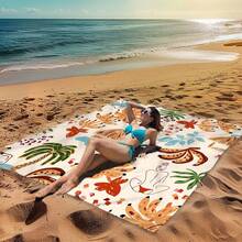 1 Piece Tropical Botanical Pattern Beach Blanket Lightweight Outdoor Multi-Purpose Waterproof & Sandproof Tropical Oasis Beach Blanket Tropical Botanical Botanical Patterns In Green Tones With Shades Of Green Leaves Pattern Design Digital Retro Print Casual Outdoor Soft Material Picnic Blanket - Multicolor - View 2