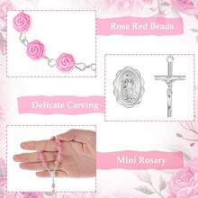 1/5/10 Sets Baptism Mini Baptism Favors Finger Baptism Rosaries Pink Rose Shaped Beads With Organza Bags For Christening Weddings First Party Favors