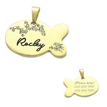 1PC Fish-Shape Dog Cat Personalized Pattern & Name Pet Tags - Double Sided Engraved Pet Name Tags For Pets Double Sided Stainless Steel Pet Id Tags - Multicolor - View 12
