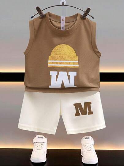 New Children's Summer Top Set Young Boy Clothing Sets Sleeveless T-Shirt Shorts Korean Version Fashion Casual Loose Sportswear Two Pieces Outfit