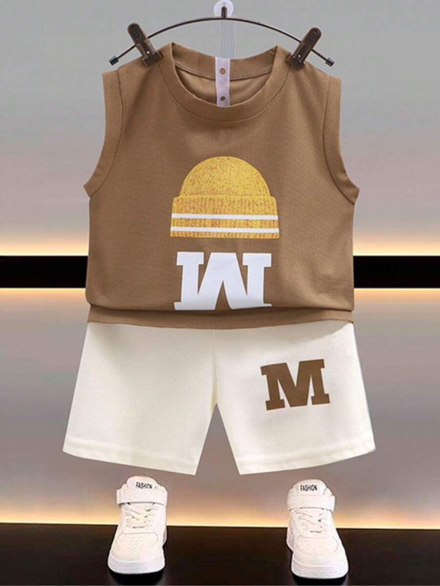 Novo Conjunto de Colete de Verão Infantil 3-8 Anos Conjuntos de Roupas para Meninos Camiseta Regata Shorts Versão Coreana Moda Casual Roupa Esportiva Solta Duas Peças