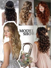 夹式接发，20 英寸长波浪形 4 件接发天然柔软合成纤维耐高温耐热夹式假发适合女性婚礼派对日常使用 - 黑色 - 查看 6