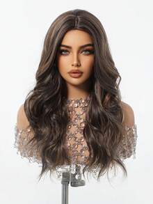 高品质长卷发深棕色 20 英寸舒适贴合法式优雅女士合成耐热假发音乐节礼物