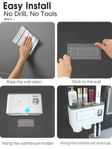 浴室牙刷架，2 件壁挂式牙刷架，带牙膏分配器 - 大容量托盘，化妆抽屉 - 浴室装饰和浴室配件夏季 - 彩色 - 查看 11