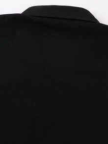 LEDUNTINO 男士休闲卡其色衬衫，运动风，纯绿色，适合送给丈夫/男友，男士短袖 Polo 领拉链口袋衬衫，春夏款 - 黑色 - 查看 5