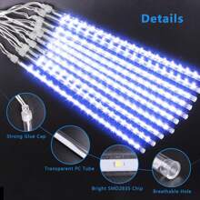 8pcs Meteor Tube LED String Lights, 30cm & 50cm Options, Warm White, White, Color, Blue For Outdoor Decoration, Suitable For Christmas Tree, Holiday, Garden, Patio, Porch