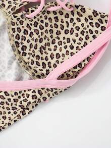 SEBOWEL Sexy Leopard Print Playsuit Women Backless Cross Strap Grommet Lace Up Bodycon Shorts Jumpsuit Casual Fitness Rompers One Piece - 駝色 - 查看 6