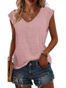 3pcs Solid V-Neck Short Sleeve T-Shirts, Casual Women Tops For Spring & Summer - Multicolor - View 5