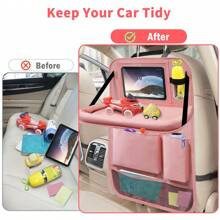 2pcs Durable Polyester Car Seat Organizer With Dining Table Tray - Fits Most Vehicles, Ideal For Snacks & Toys Storage