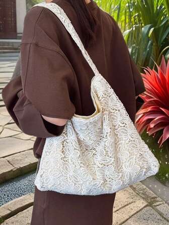 田园风蕾丝水桶包大容量单肩包手提包户外购物包夏季