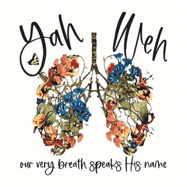 1pc/2pcs/3pcs Floral Lungs Design Iron-On Transfer Decals, Yahweh Inspirational Quote, Mixed Color Plastic DIY Heat Press Stickers For T-Shirts Jackets Jeans - Clothing Applique Decor,School Supplies,Back To School